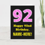 [ Thumbnail: 92nd Birthday: Pink Stripes and Hearts "92" + Name Card ]