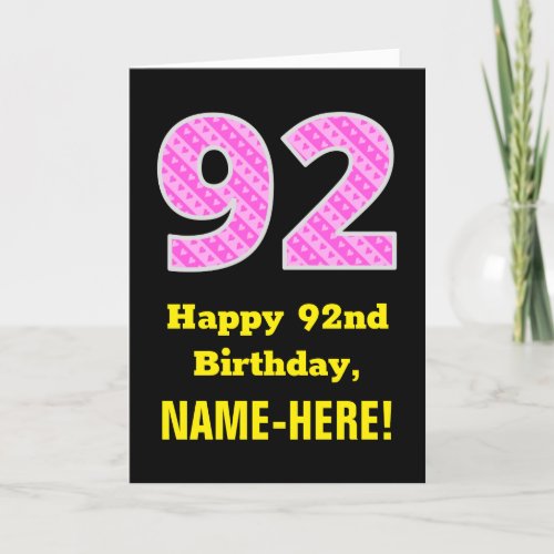 92nd Birthday Pink Stripes and Hearts 92  Name Card