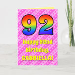 [ Thumbnail: 92nd Birthday: Pink Stripes & Hearts, Rainbow # 92 Card ]