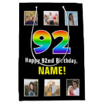 [ Thumbnail: 92nd Birthday: Rainbow “92“, Custom Photos & Name Gift Bag ]