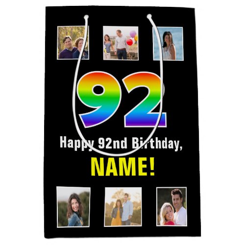 92nd Birthday Rainbow 92 Custom Photos  Name Medium Gift Bag