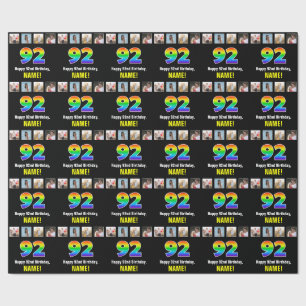 92nd Birthday: Rainbow “92“; Custom Photos & Name Wrapping Paper