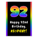 [ Thumbnail: 92nd Birthday: Rainbow Spectrum # 92, Custom Name Card ]