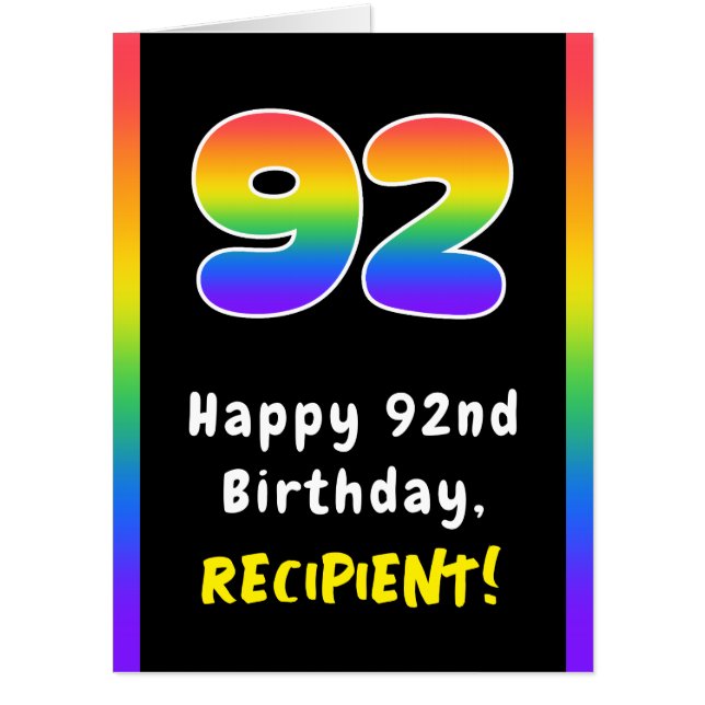 92nd Birthday: Rainbow Spectrum # 92, Custom Name Card (Front)
