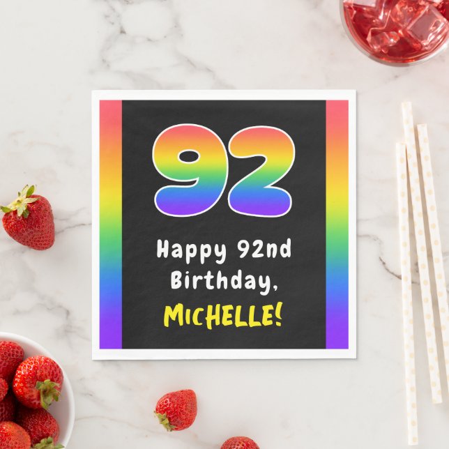 92nd Birthday: Rainbow Spectrum # 92, Custom Name Napkins (Insitu)