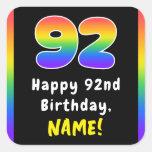 [ Thumbnail: 92nd Birthday: Rainbow Spectrum # 92, Custom Name Sticker ]