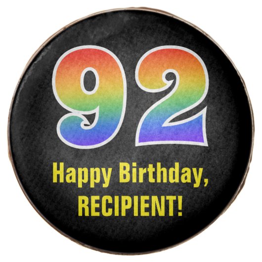 92nd Birthday - Rainbow Spectrum Pattern Number 92 Chocolate Covered Oreo (Front)