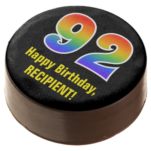 92nd Birthday - Rainbow Spectrum Pattern Number 92 Chocolate Covered Oreo (Angled)