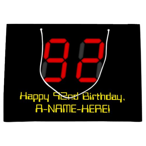 92nd Birthday Red Digital Clock Style 92  Name Large Gift Bag