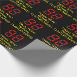 [ Thumbnail: 92nd Birthday: Red Digital Clock Style "92" + Name Wrapping Paper ]