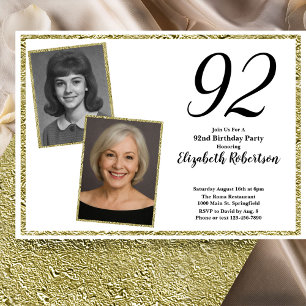 92nd Custom Photo White and Gold Invitation