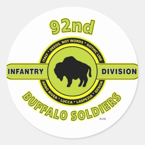 92nd Infantry Division Buffalo Soldiers WW II Classic Round Sticker
