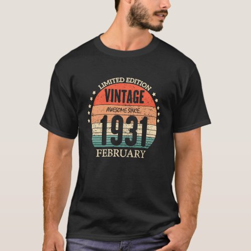 92th Birthday  Awesome Since February 1931 92 Year T_Shirt