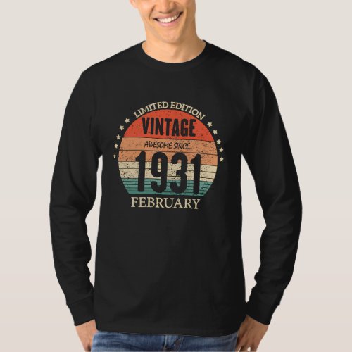 92th Birthday  Awesome Since February 1931 92 Year T_Shirt