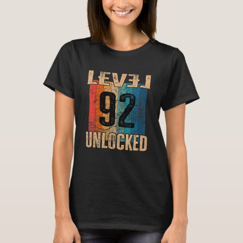 92th Birthday Level Unlocked Vintage Retro T_Shirt