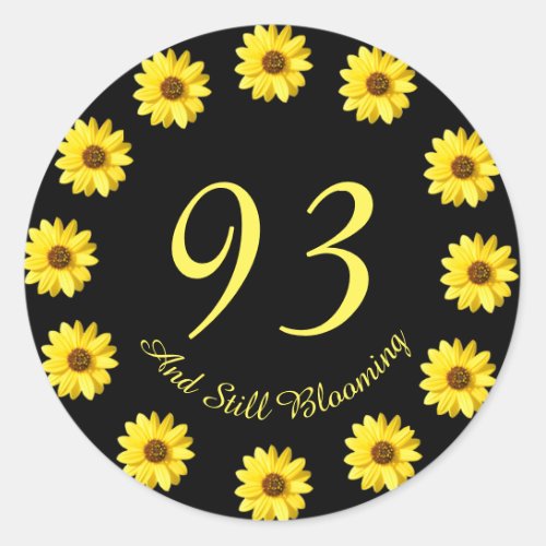 93 and Still Blooming 93rd Birthday Sticker Seal
