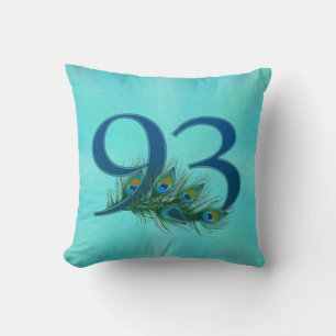 93 Peacock Feather Birthday Anniversary Elegant Throw Pillow