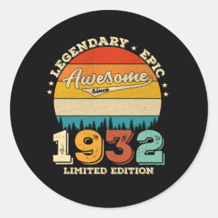 93 Year Old 1932 Awesome Since 93rd Birthday Gift Classic Round Sticker