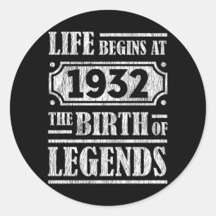 93 Year Old 1932 Birth Of Legend 90th Birthday Classic Round Sticker