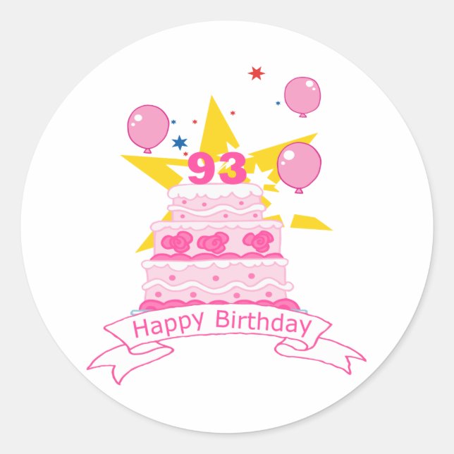 93 Year Old Birthday Cake Classic Round Sticker (Front)