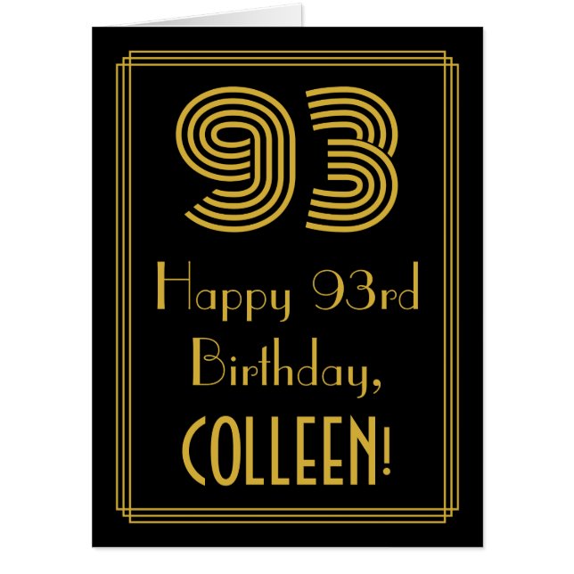 93rd Birthday: Art Deco Inspired Look “93” + Name Card (Front)