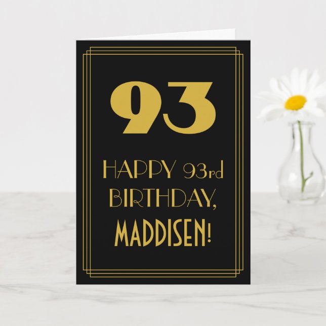 93rd Birthday ~ Art Deco Inspired Look "93" & Name Card (Small Plant)