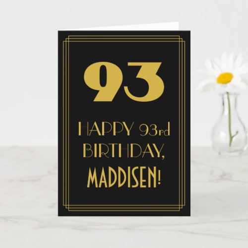 93rd Birthday  Art Deco Inspired Look 93  Name Card