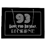 [ Thumbnail: 93rd Birthday — Art Deco Inspired Look "93" & Name Gift Bag ]