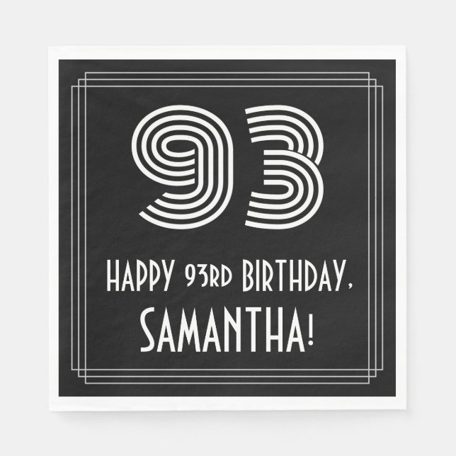 93rd Birthday: Art Deco Inspired Look "93" + Name Napkins (Front)