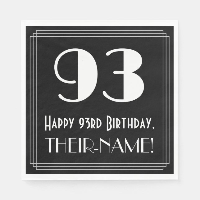 93rd Birthday ~ Art Deco Inspired Look "93", Name Napkins (Front)