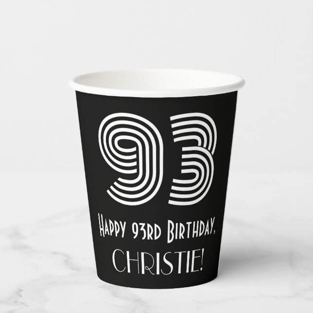 93rd Birthday — Art Deco Inspired Look “93” + Name Paper Cups (Back)