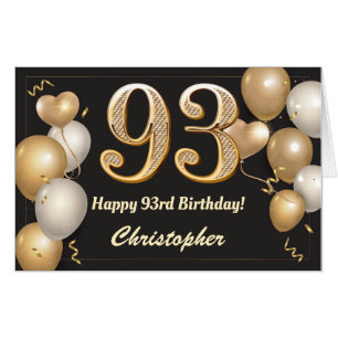 93rd Birthday Black and Gold Balloons Extra Large Card
