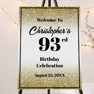 93rd Birthday Black and Gold Welcome Sign