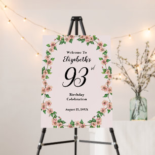 93rd Birthday Blush Pink Floral Welcome Sign