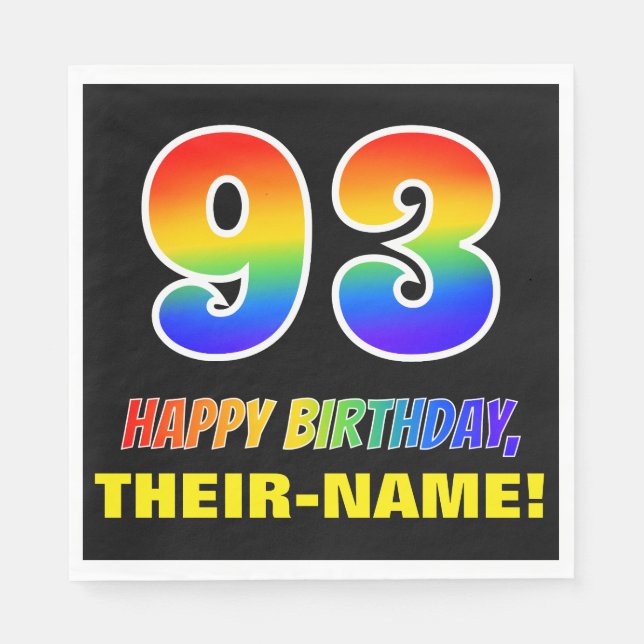 93rd Birthday: Bold, Fun, Simple, Rainbow 93 Napkins (Front)