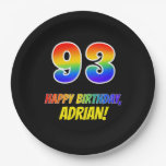 [ Thumbnail: 93rd Birthday: Bold, Fun, Simple, Rainbow 93 Paper Plates ]