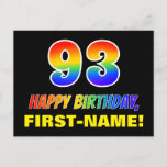 [ Thumbnail: 93rd Birthday: Bold, Fun, Simple, Rainbow 93 Postcard ]