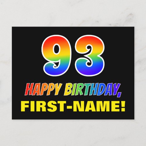 93rd Birthday Bold Fun Simple Rainbow 93 Postcard