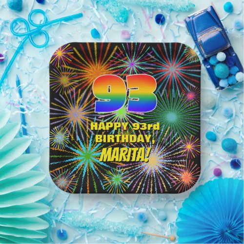 93rd Birthday Colorful Fun Celebratory Fireworks Paper Plates