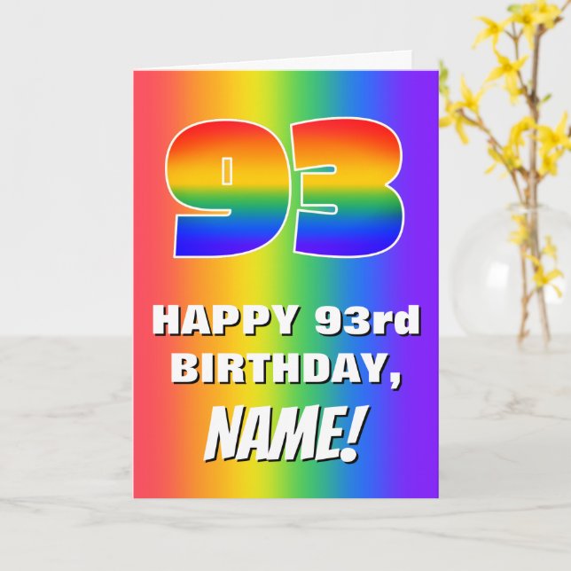 93rd Birthday: Colorful, Fun Rainbow Pattern # 93 Card (Yellow Flower)