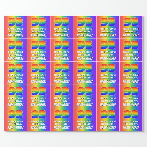 93rd Birthday Colorful Fun Rainbow Pattern  93 Wrapping Paper