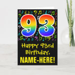 [ Thumbnail: 93rd Birthday: Colorful Music Symbols + Rainbow 93 Card ]