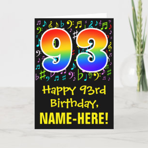 93rd Birthday: Colorful Music Symbols + Rainbow 93 Card