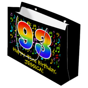 93rd Birthday - Colorful Music Symbols, Rainbow 93 Large Gift Bag