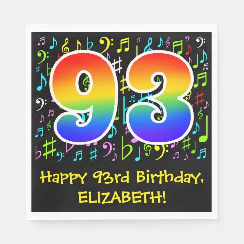 93rd Birthday _ Colorful Music Symbols Rainbow 93 Napkins