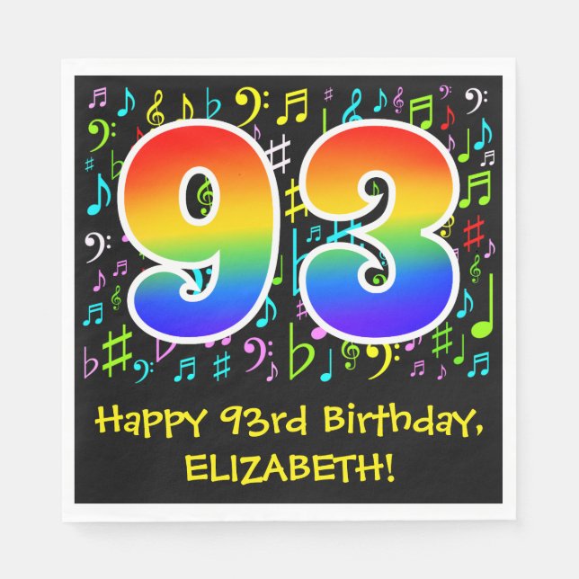 93rd Birthday - Colorful Music Symbols, Rainbow 93 Napkins (Front)