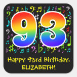 [ Thumbnail: 93rd Birthday: Colorful Music Symbols, Rainbow 93 Sticker ]