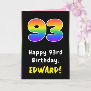 93rd Birthday: Colorful Rainbow # 93, Custom Name Card