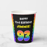 [ Thumbnail: 93rd Birthday: Colorful Rainbow # 93, Custom Name Paper Cups ]