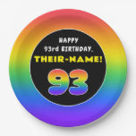 [ Thumbnail: 93rd Birthday: Colorful Rainbow # 93, Custom Name Paper Plates ]